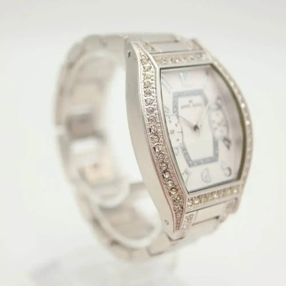 Anne Klein 31mm Barrel Silver Tone Womens Watch Day Date Bracelet w New Battery